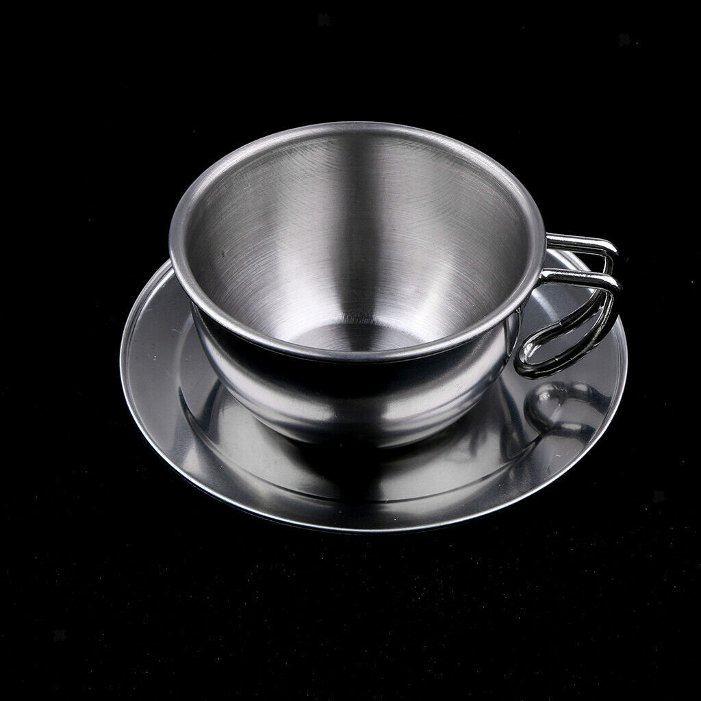 Kids Kitchen Metal Tableware - Stainless Steel Coffee Pot Coffee Cup Set, 4