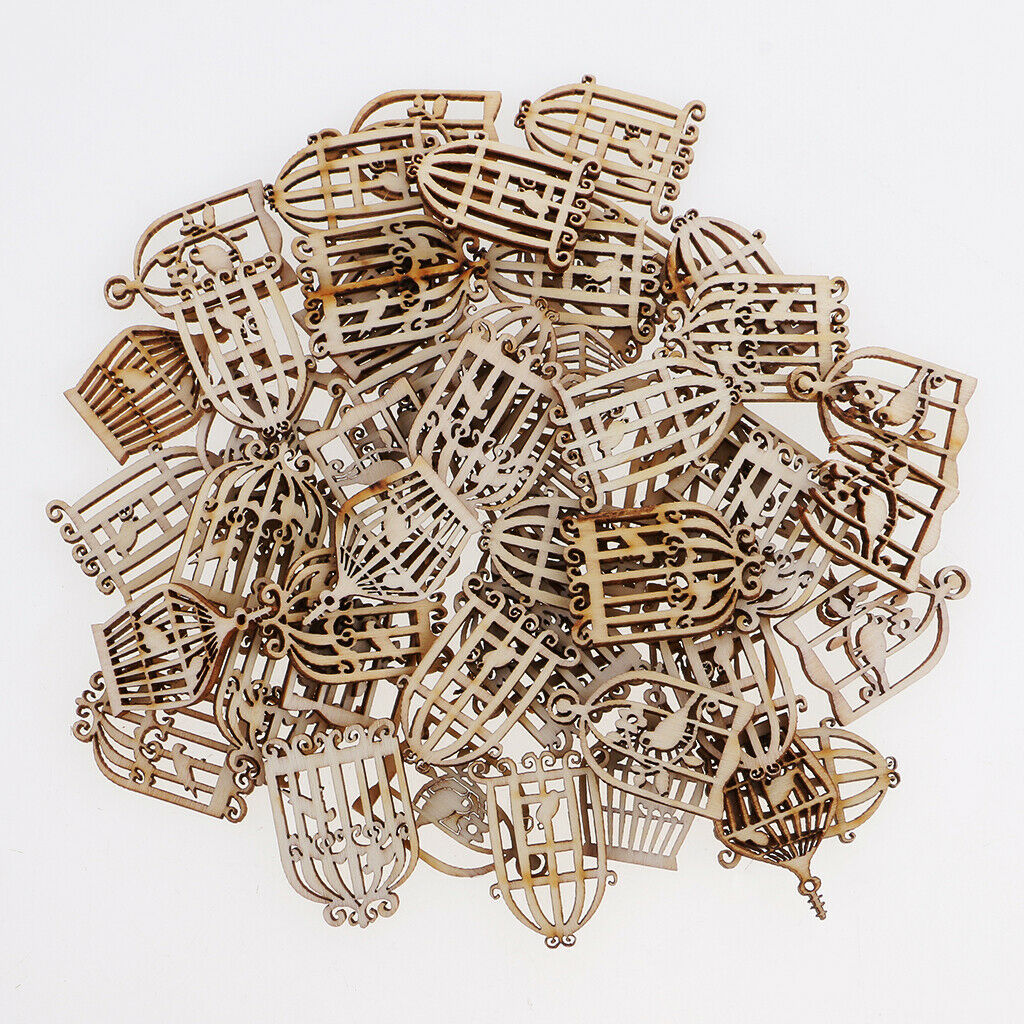 50Pcs Mixed Wooden Birdcase Wood Embellishment Craft for Decoration