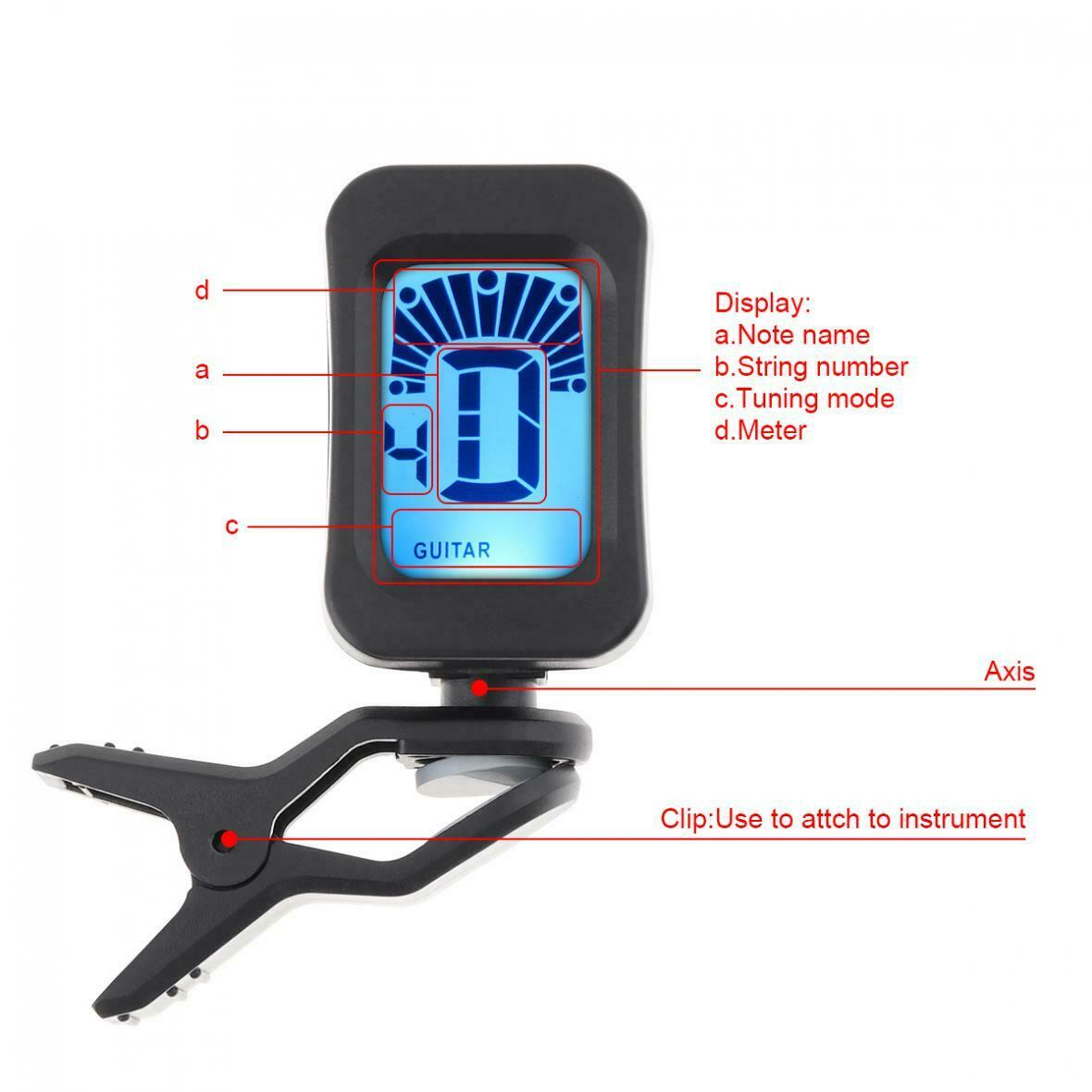 Chromatic Clip-On Guitar Tuner Digital for Acoustic Guitar Bass Violin