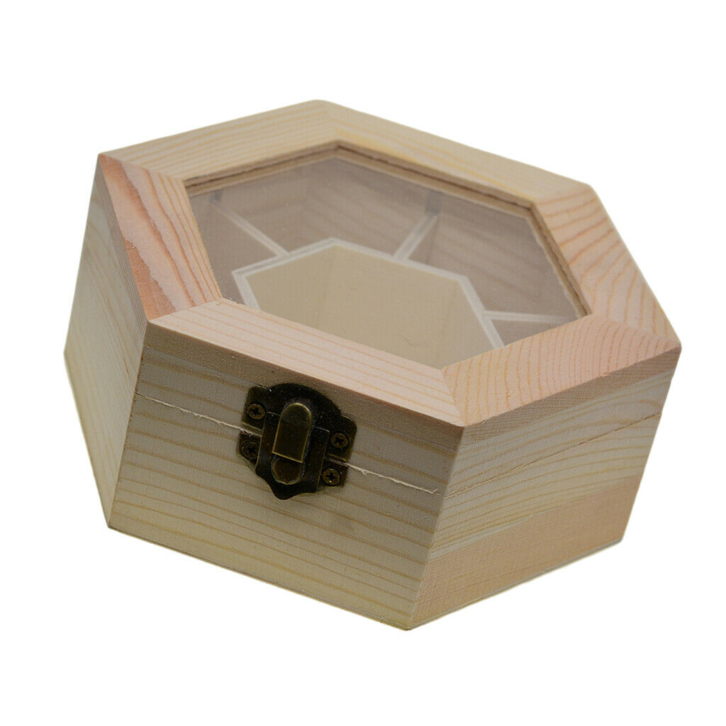 Jewelry boxes hexagonal display storage box made of wood 15x12x6cm