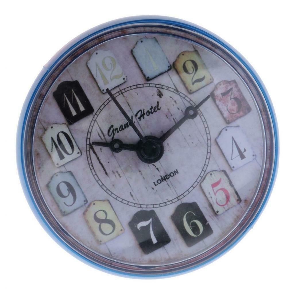 Mini Wall Clock Suction Cup Water Resistant for Bathroom Kitchen Blue