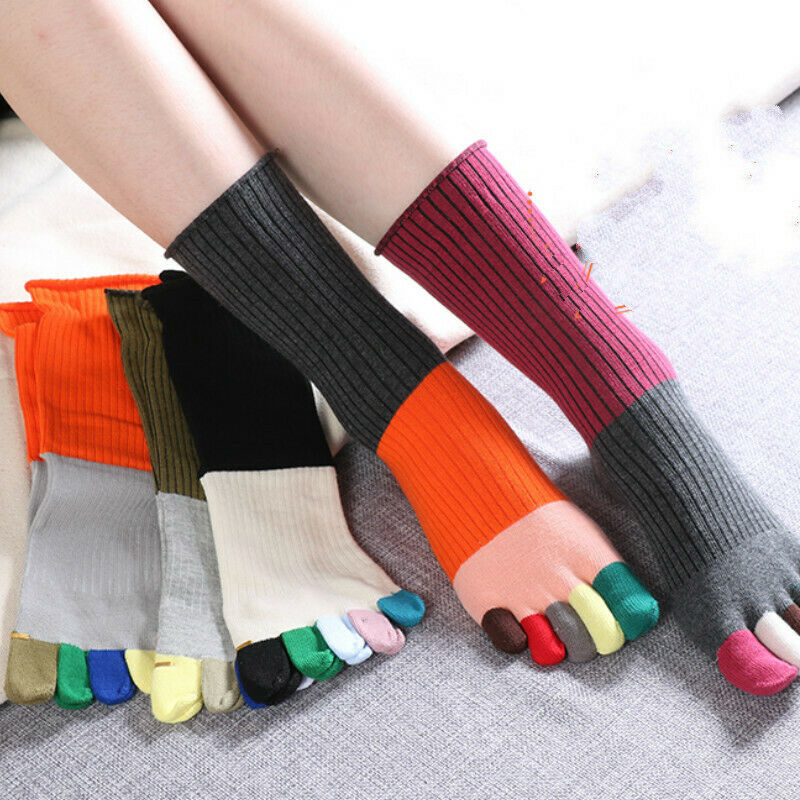3Pair Women Girls Cotton Five Finger Toe Socks Ankle High Spliced Stocking Funny