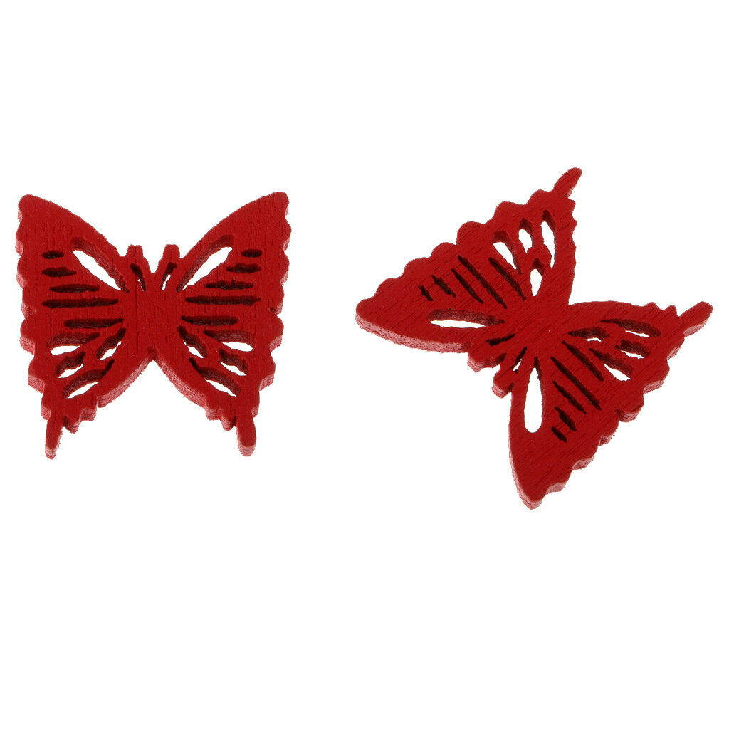 100pcs Butterfly Shape Wooden Flatback Buttons for Kids Crafts DIY Red 19mm
