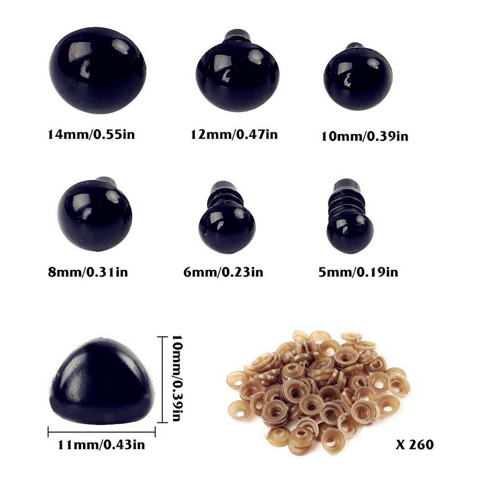 Safety Eyes Noses with Washers for DIY Making Animal Toys Projects Black