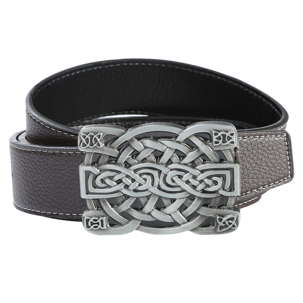 Casual Formal Men's Strap Belts Waistband Celtic Pattern Buckle Belt Coffee