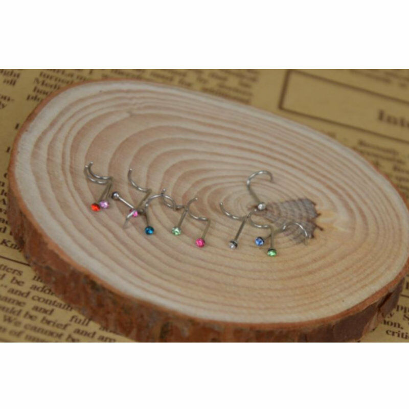 10x Rhinestone Piercing Screw Hoop Stainless Steel Nose Ring Studs Body Jewelry