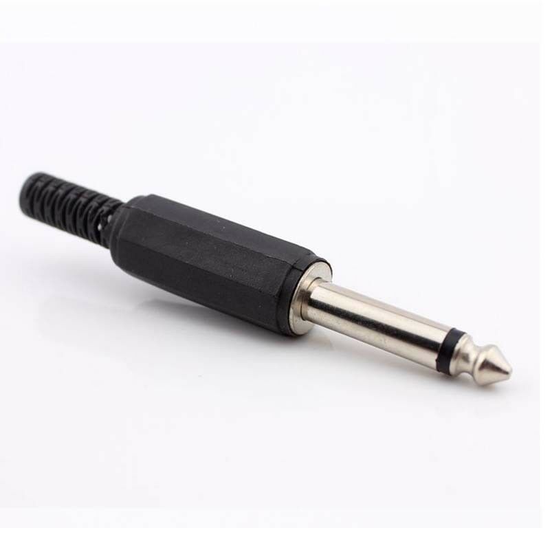 10pcs 6.35mm MONO 1/4" Male Jack Plug Cable Black Plastic Solder Adapter Adaptor