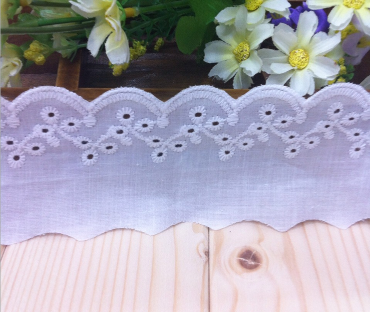 4 Yards White Soft cotton Lace Hollow Trim Wedding dress decoration 6cm