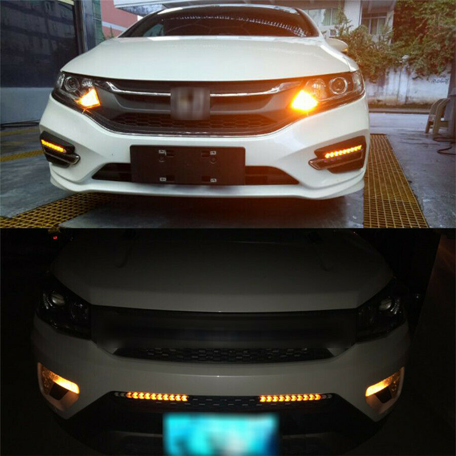 White/ yellow Flowing LED Strip DRL Side Turn Signal Headlight Arrow Blink lamp