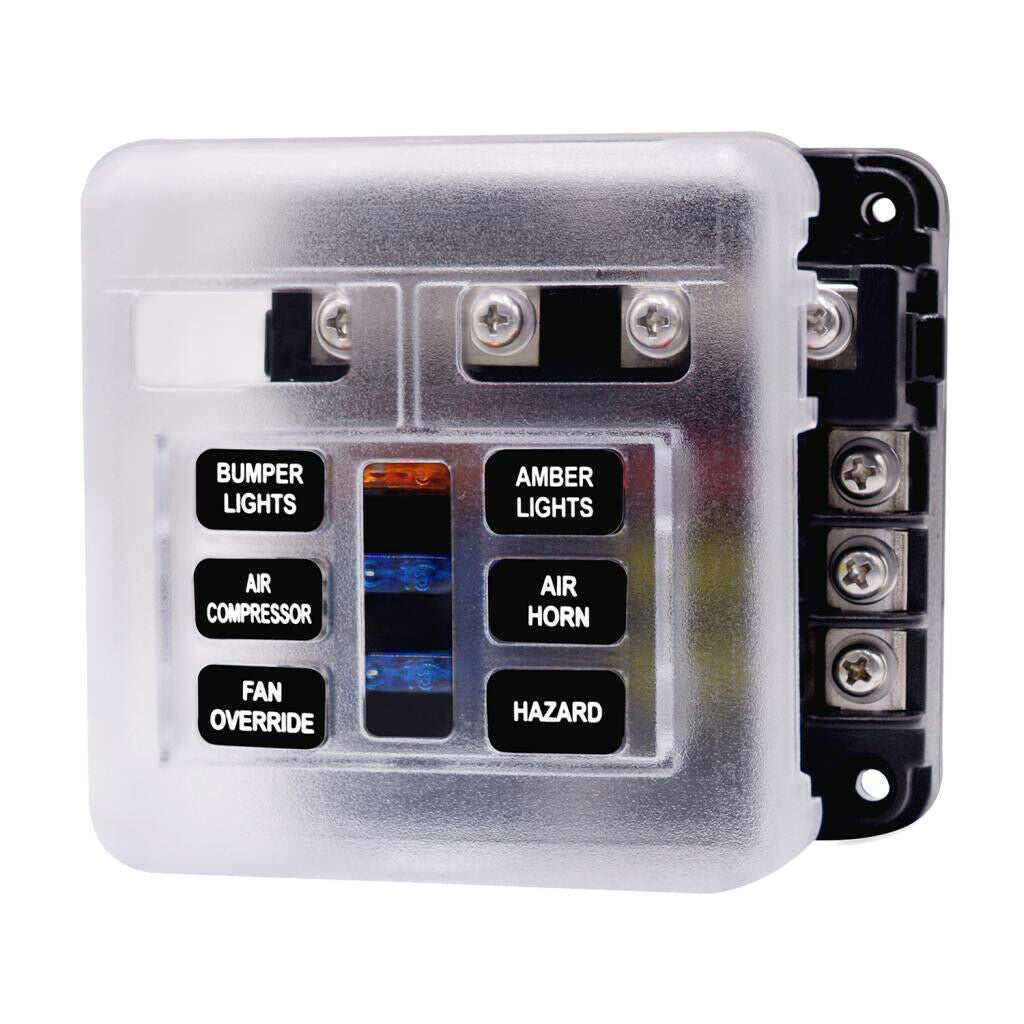 Universal 32V 6-Way Blade Fuse Box with LED Indicator and Protection Cover