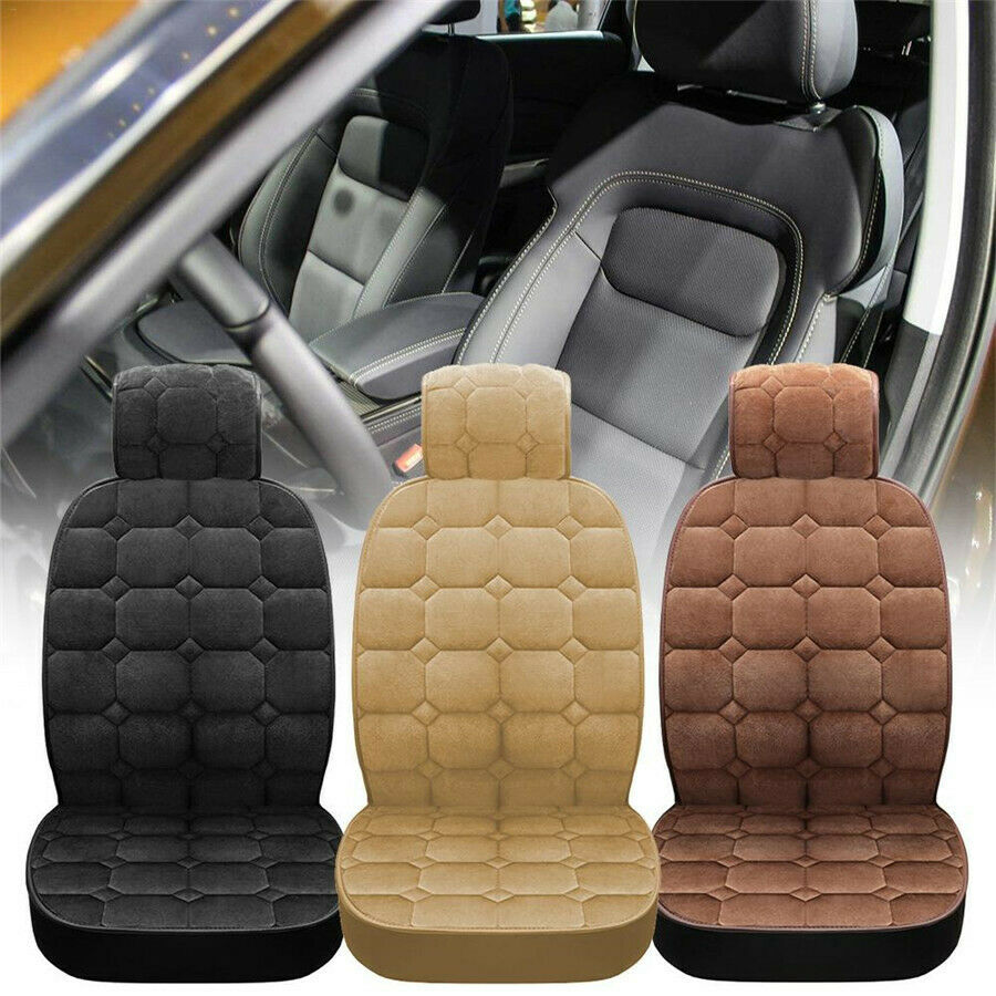 2PCS Black Thickened Plush Car Seat Cover Front Backrest Seat Cushion Universal