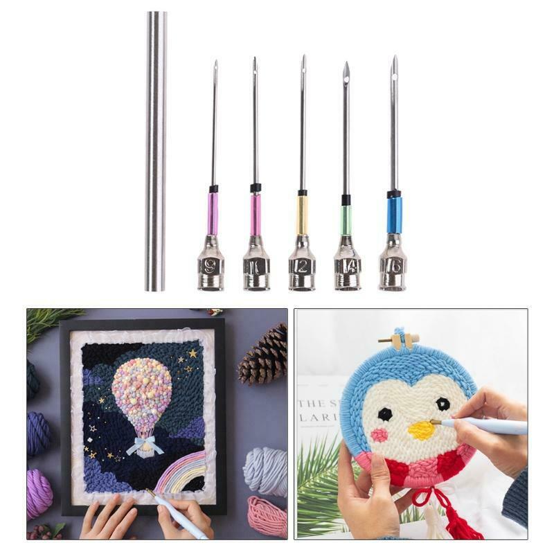 5 Pcs/Set Embroidery Stitching Punch Needles with Storage Bottle Crochet Tool