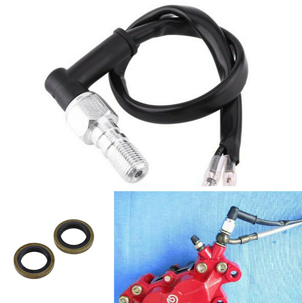 Motorcycle Hydraulic Braking Oil Hose 10mmx1.25mm Banjo Bolt with 2 Spacer Rings
