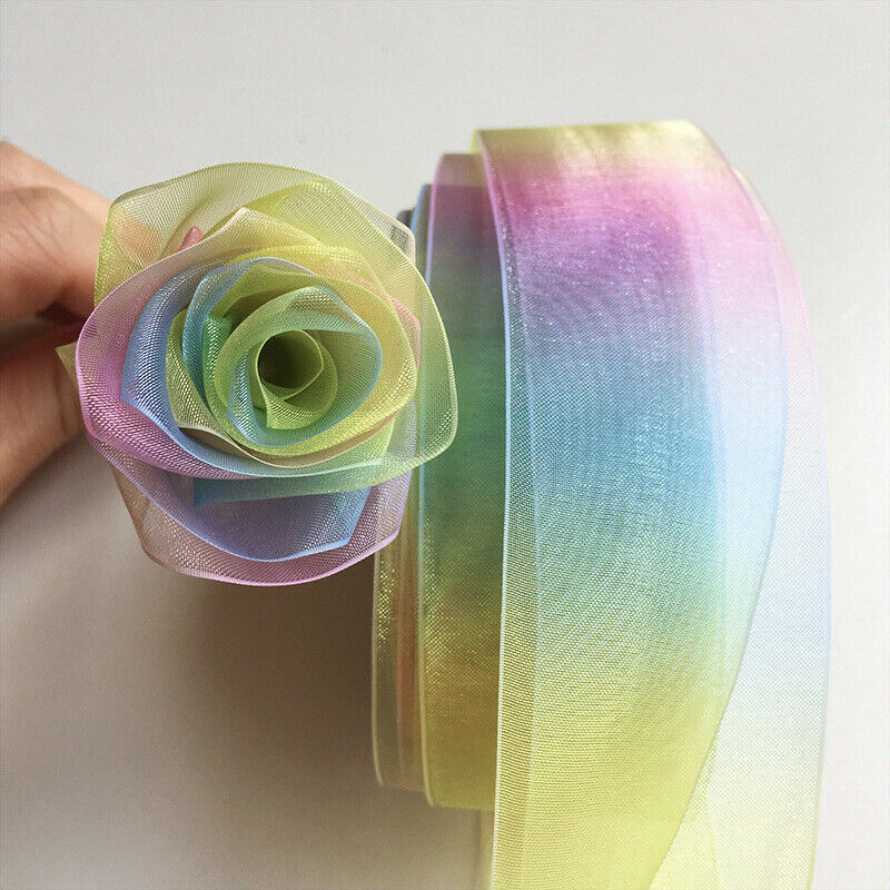 10Yards Gradient Lace Trim Organza Ribbon Wedding Dress Sew Decor DIY Handmade