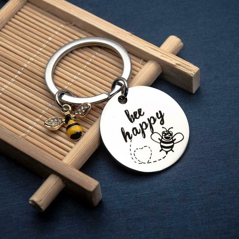 Bee Happy Keychain Bee Jewelry Bee Gifts for Bee Lovers Beekeepers and Teachers