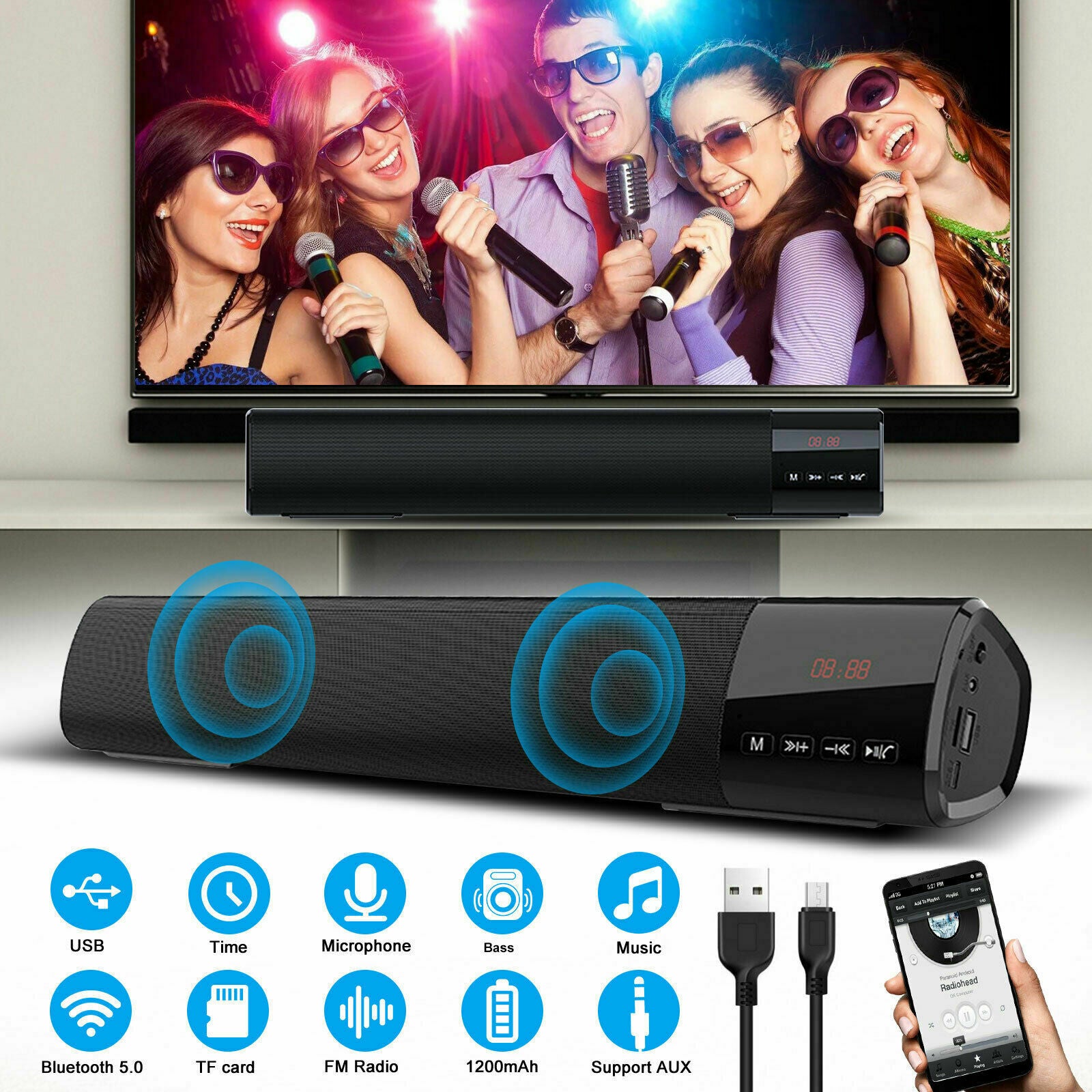 Sound Bar TV Soundbar Wired & Wireless Bluetooth Home Theater TV Stereo Speaker