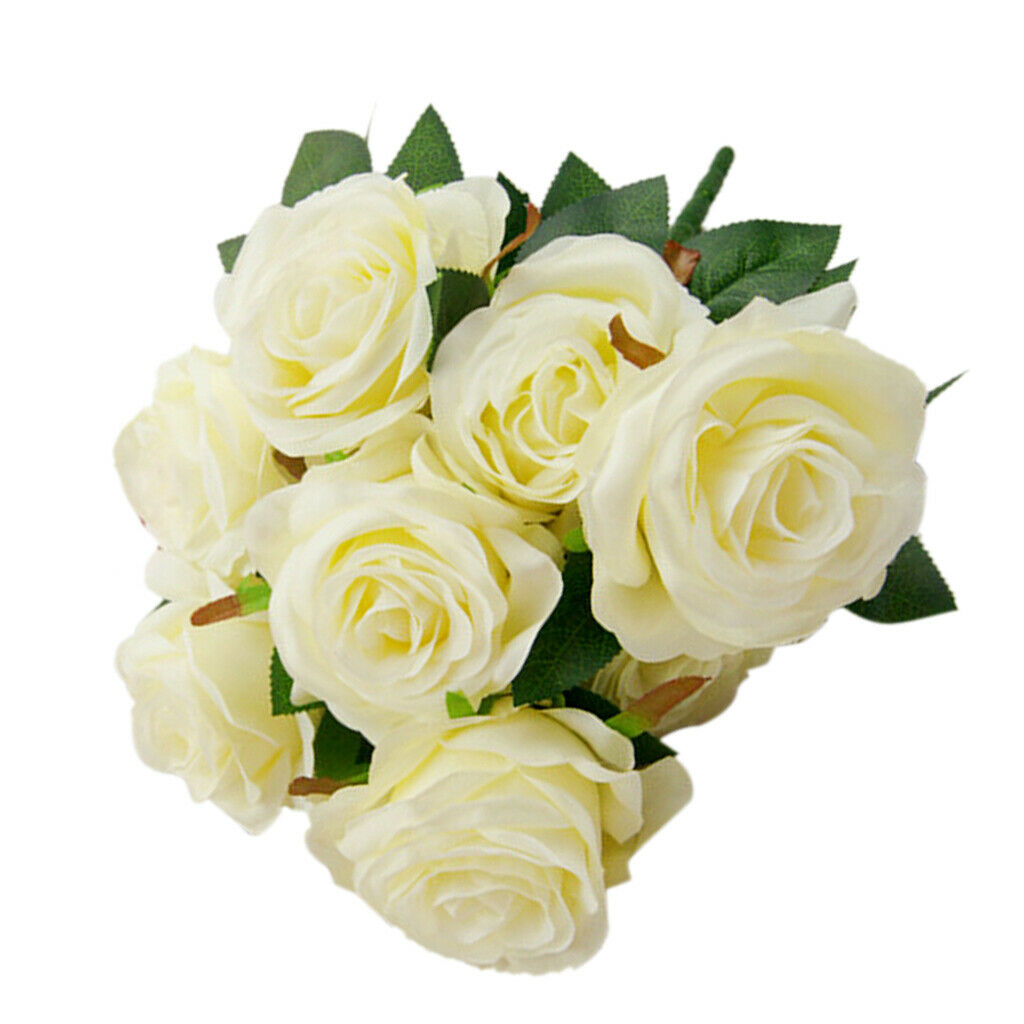 Artificial Rose Flower Shaped Table Vase Composition Simulation Bouquet, White