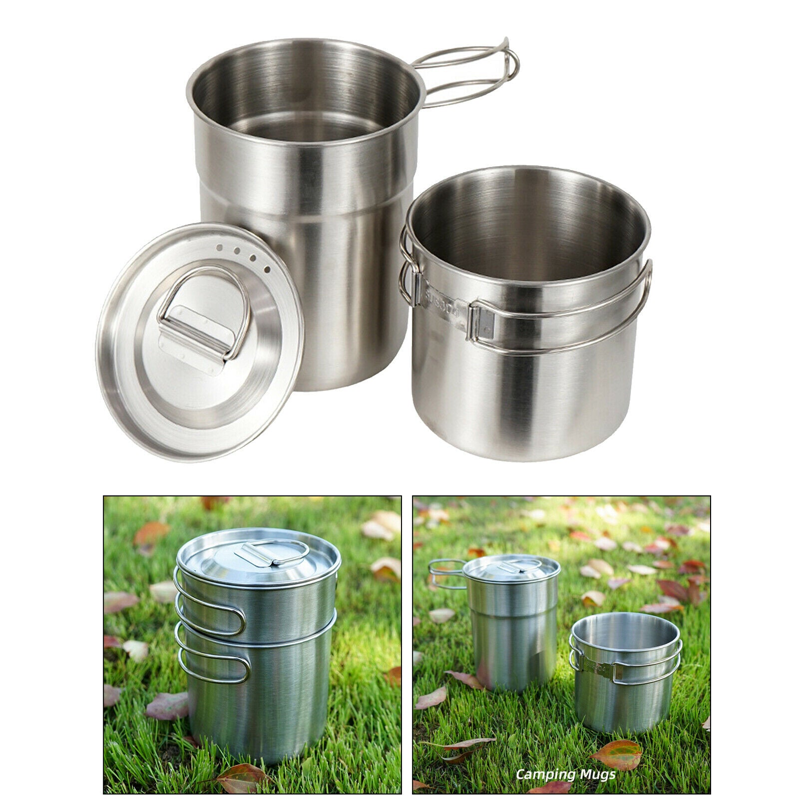 Portable 2x Camping Cup Kit Cookware Pot Cooking Bowl Hiking Camp Outdoor
