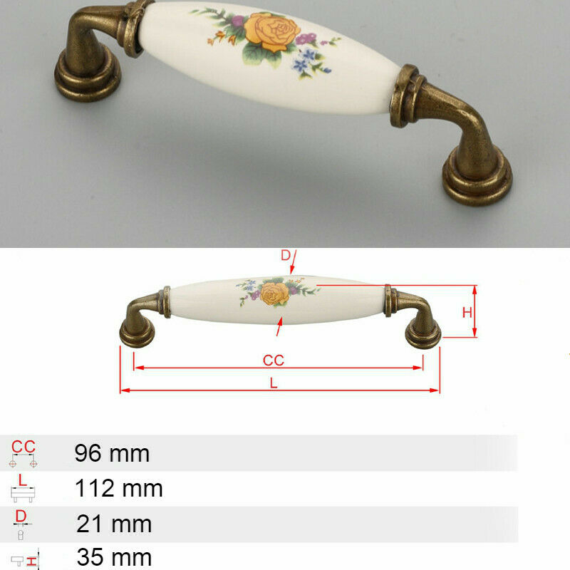 2X Ceramic Yellow Flower Drawer Handle Cabinet Cupboard Wardrobe Kitchen Retro
