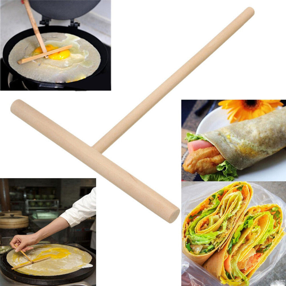 2X Wooden Rake Round Batter Pancake Crepe Spreader Kitchen Tool Kit DIY 15.l8