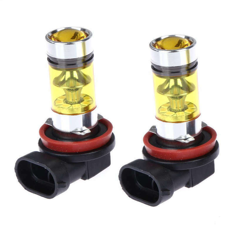 2 X High Power Led Lights 100W H8 H11 Yellow Fog Light 2828 20Led Headlight LaM6