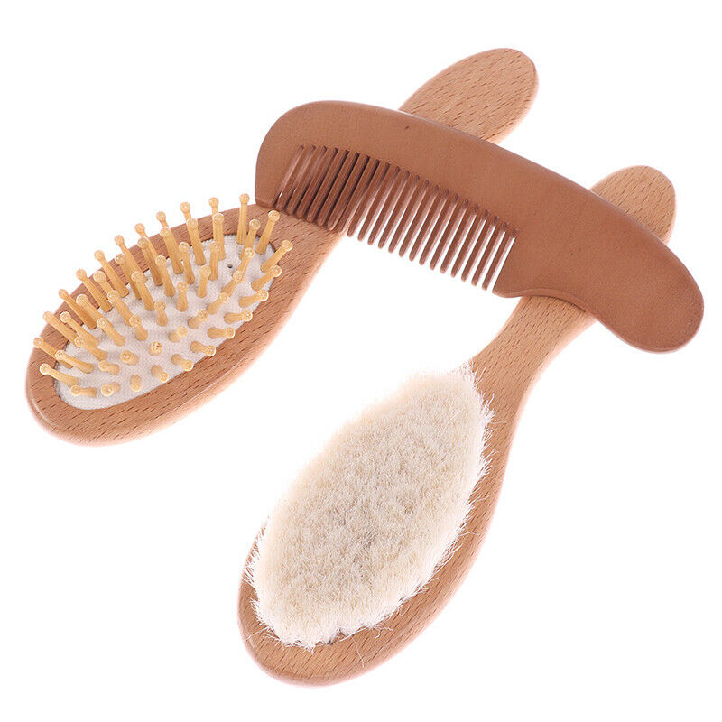 3Pcs Wooden Baby Hair Brush Comb For Newborns Toddlers Hairbrush Head Massag TL