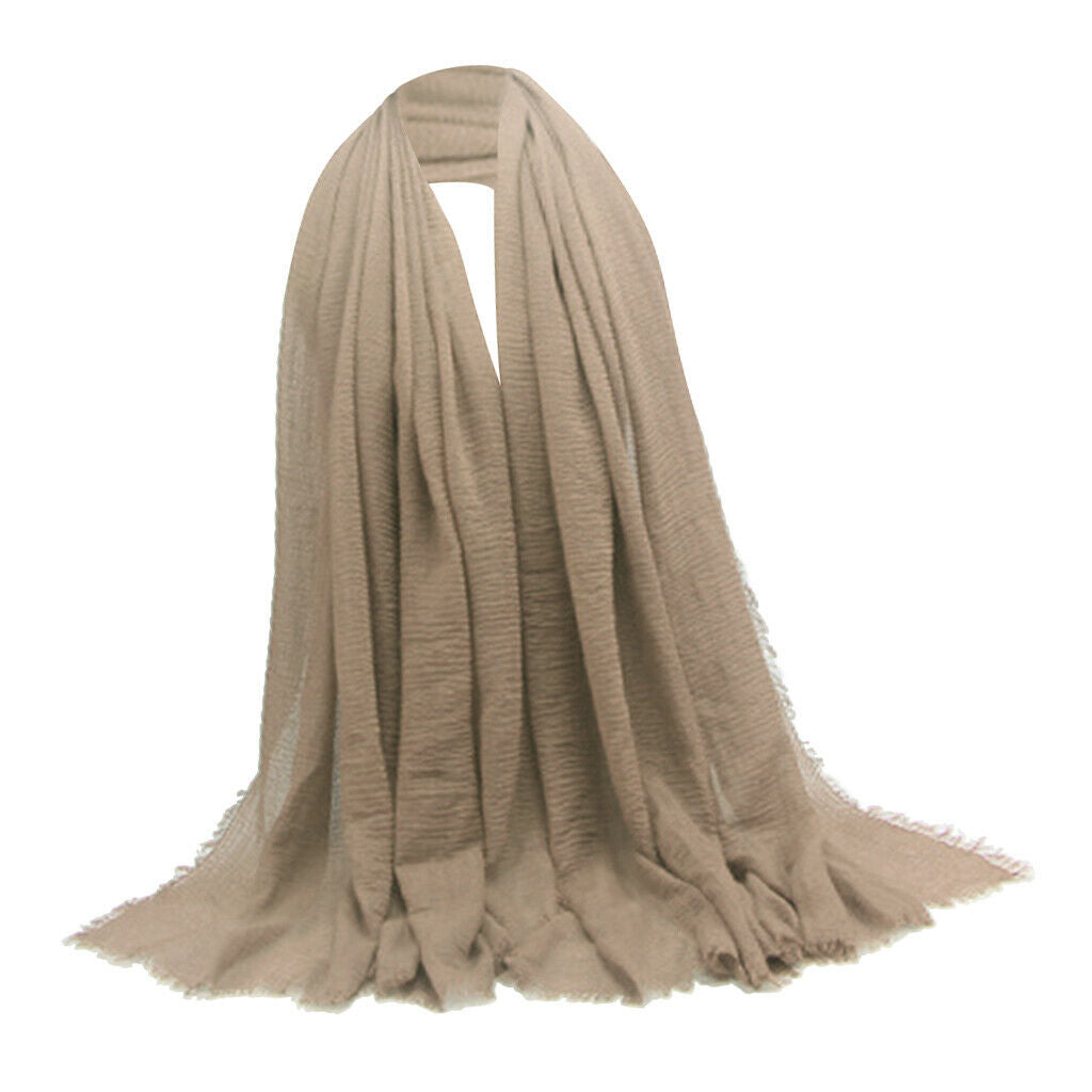 5x Womens Cotton Long Scarf Solid Pleated Hijab Shawl Turban Headscarf