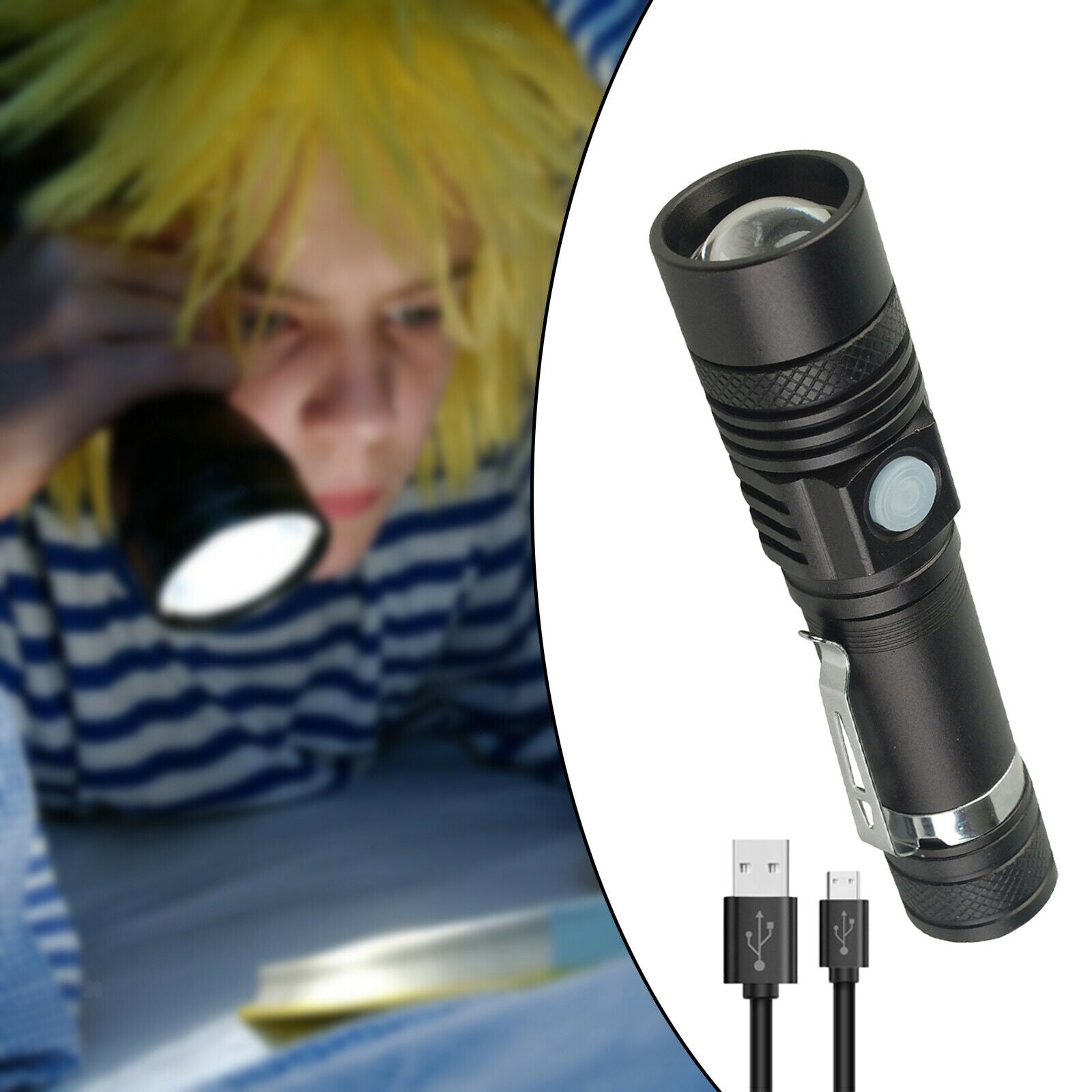 Mini Zoom LED Flashlight Rechargeable Super Bright Resistant Torch Light