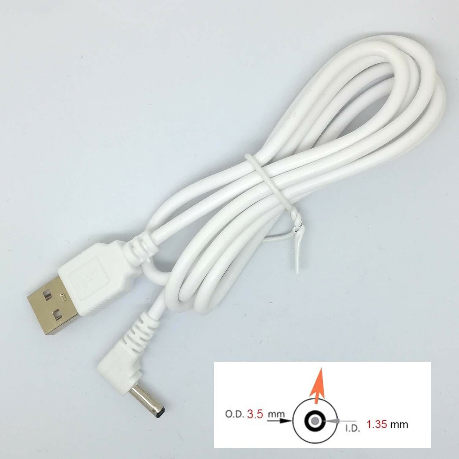90 Angle PC USB Male to 5V DC 3.5mm x 1.35mm Barrel Connector Power cable whi mg