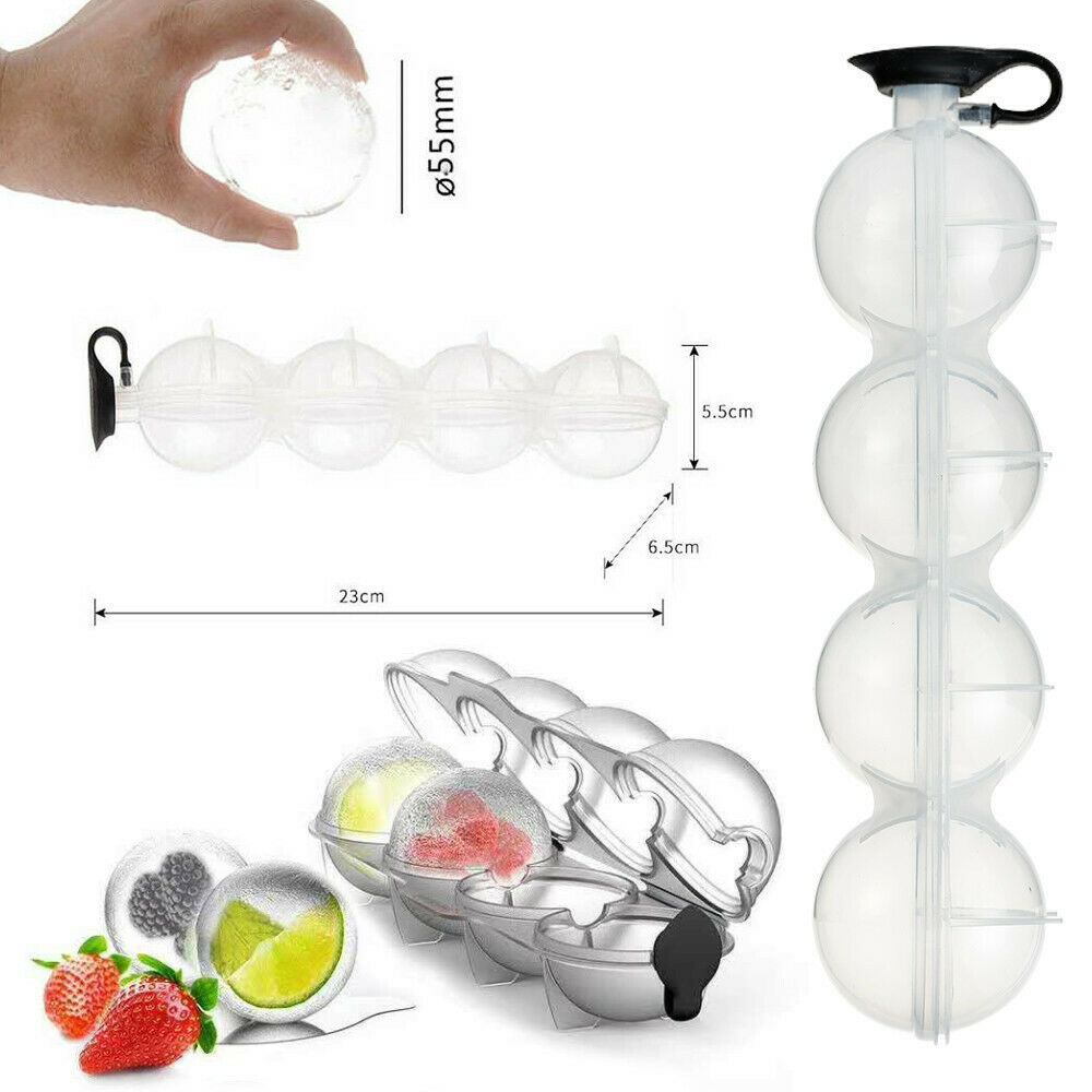 2.2" Round Silicone Ice Cube Ball Maker Tray 4 Large Sphere Mold Bar DIY Mould