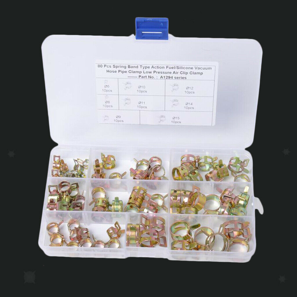 80pcs 6-15mm Hose Spring Clip Clamp Steel Vacuum Fuel Oil Line Band Clips
