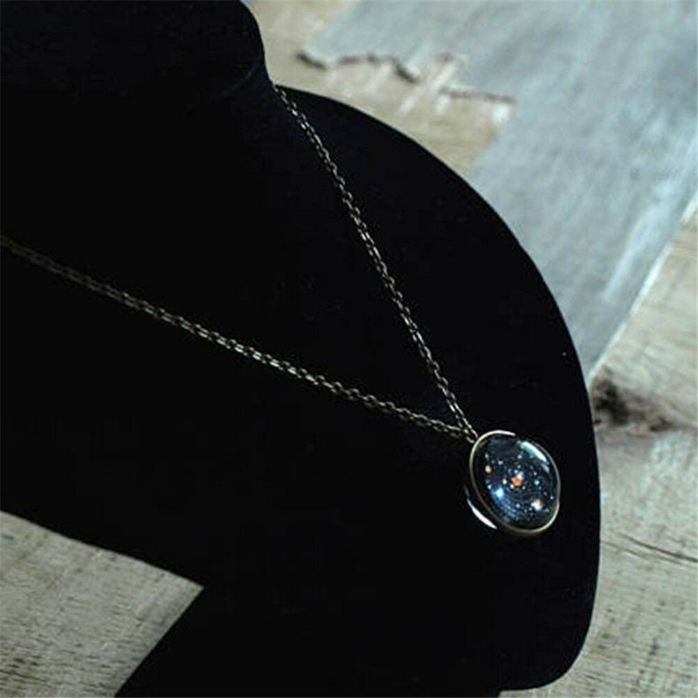 Solar System Necklace Pendant, Planet Necklace,Galaxy S, Double Sided Glass Dome