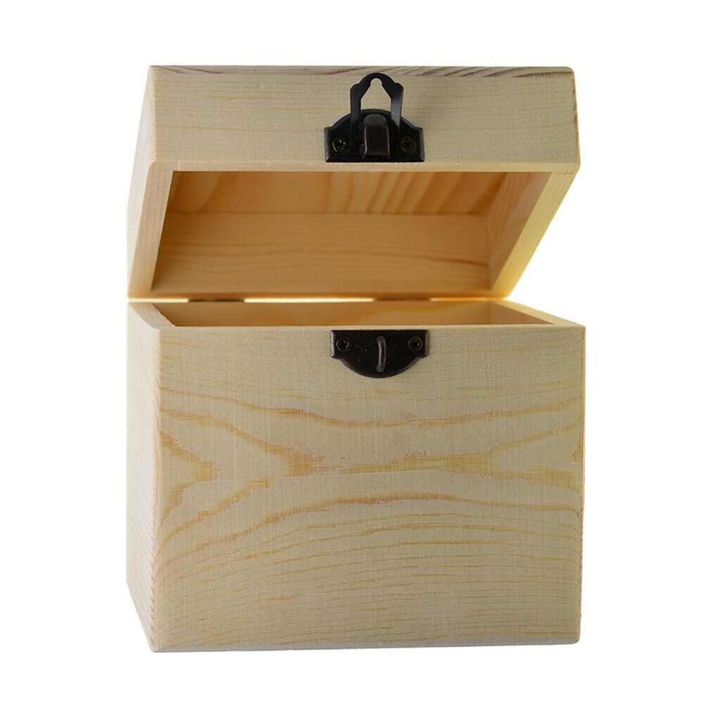 Plain Wooden Treasure Chest Wood Jewelry Storage Craft Box Square DIY