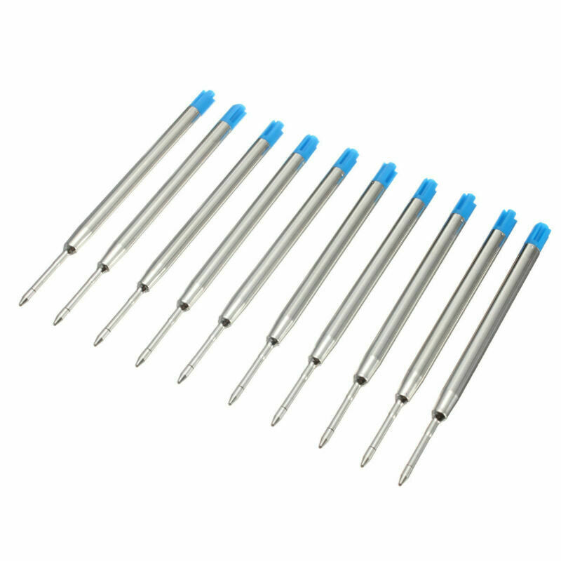 10pcs Blue Ballpoint Pen Refill Replacement Medium Standard For Parker Style Ink