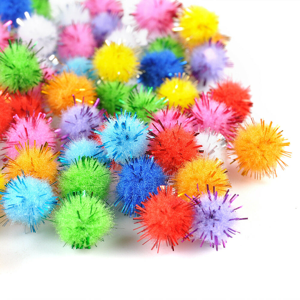 NEW100x Glitter Tinsel Pompom Balls Small Pom Ball Cat Puppy pet Toys Gif