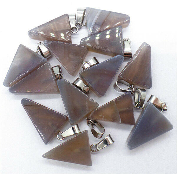 100Pcs 20x15x6mm Wholesale Natural Gray Agate Triangle Pendant Bead HH8218