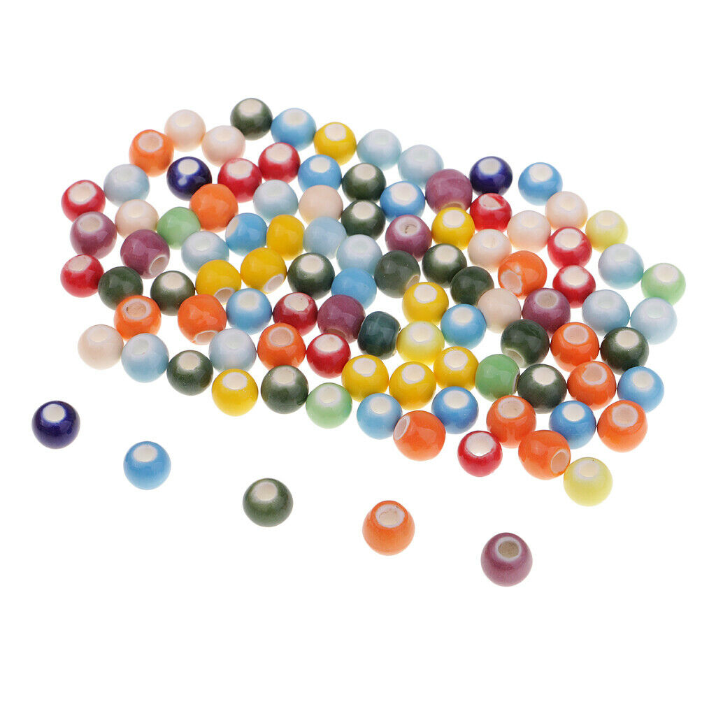 100 Pcs Handmade Ceramic Beads, Mixed Colors Round Porcelain Beads for Jewelry