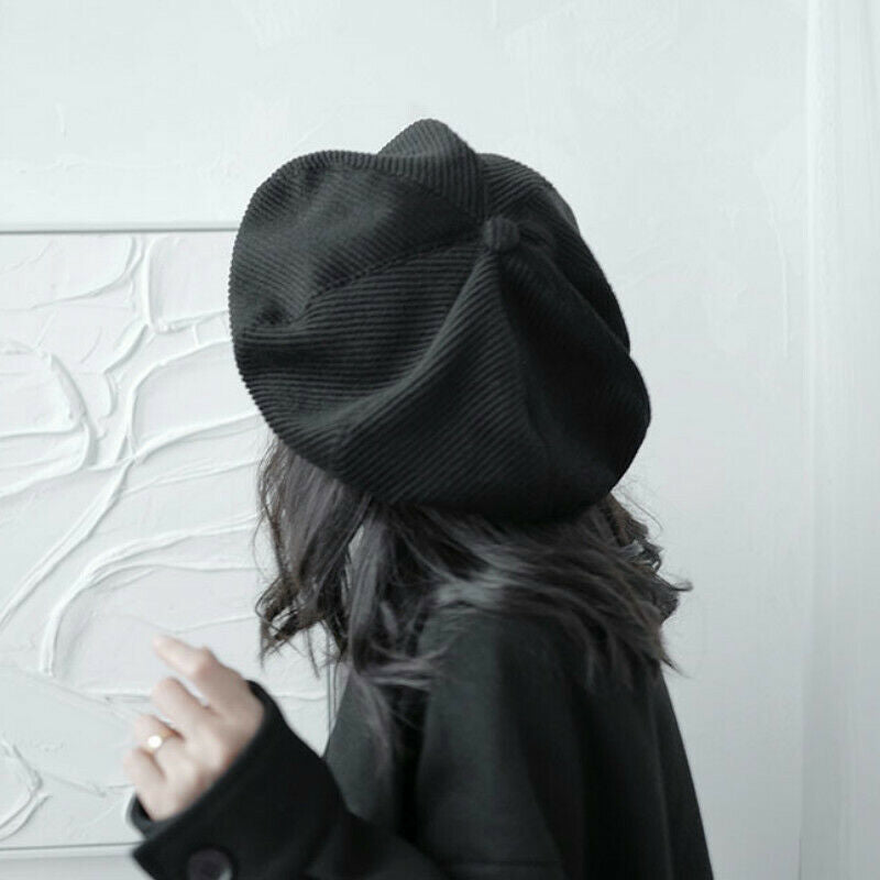 Lady Girl Hat Cap Beret Cotton Newsboy Gatsby Flat Oversized Gothic Casual Black