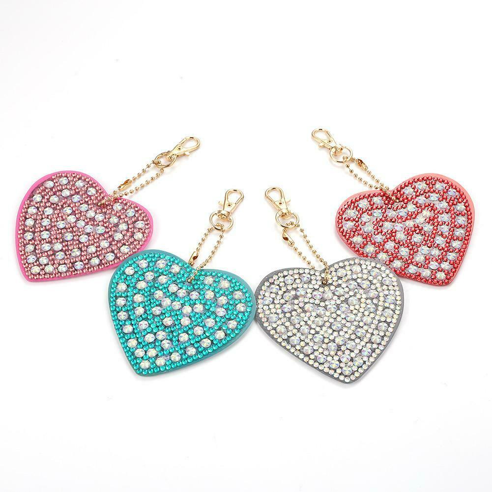 4pcs DIY Full Drill Diamond Painting Special Shaped Heart Key Chain Gifts @