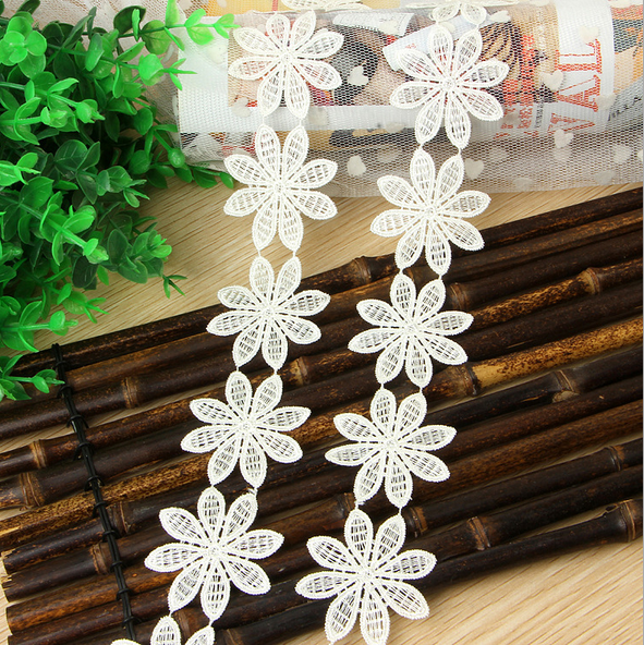 5 Yards Cotton Crochet Flowers Lace Trim Wedding dress Ribbon Sewing Crafts
