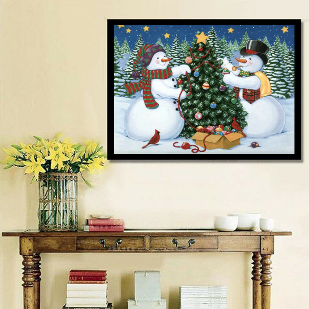 Snowman Christmas Tree DIY Full Drill Round Diamond Painting Embroidery Kit @