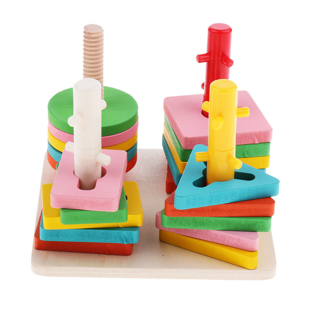Childrens Wooden Shape Stack Sorting Board Blocks Kids Wood Puzzle Toys