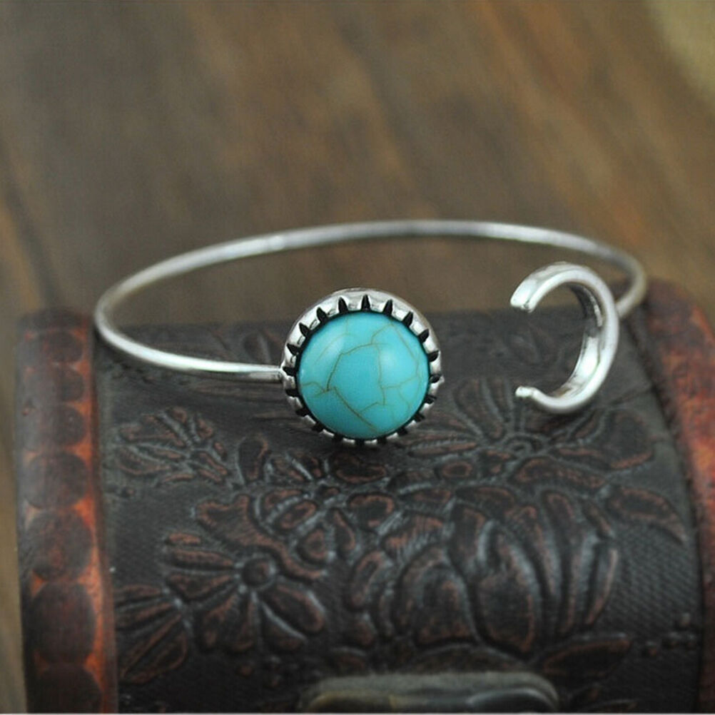 Fashion Moon Open Charm Bracelet Natural Turquoise Stone Bracelets Bangl.l8