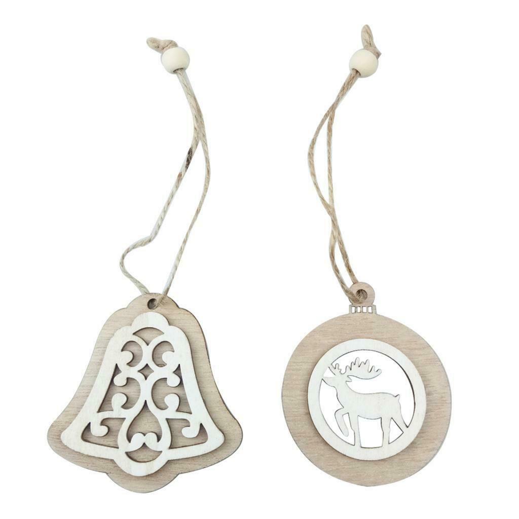 2PCS Christmas Wooden Pendants Ornaments Xmas Tree Crafts Elk+Bell