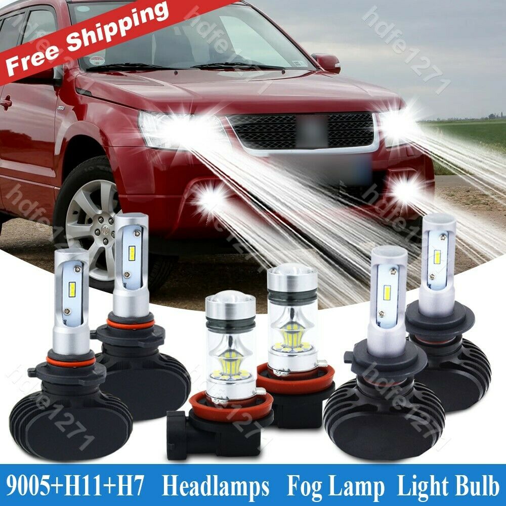 6X 6000K 9005 H7 H11 LED Headlight Fog Light Bulbs fit Suzuki Grand Vitara 06-13