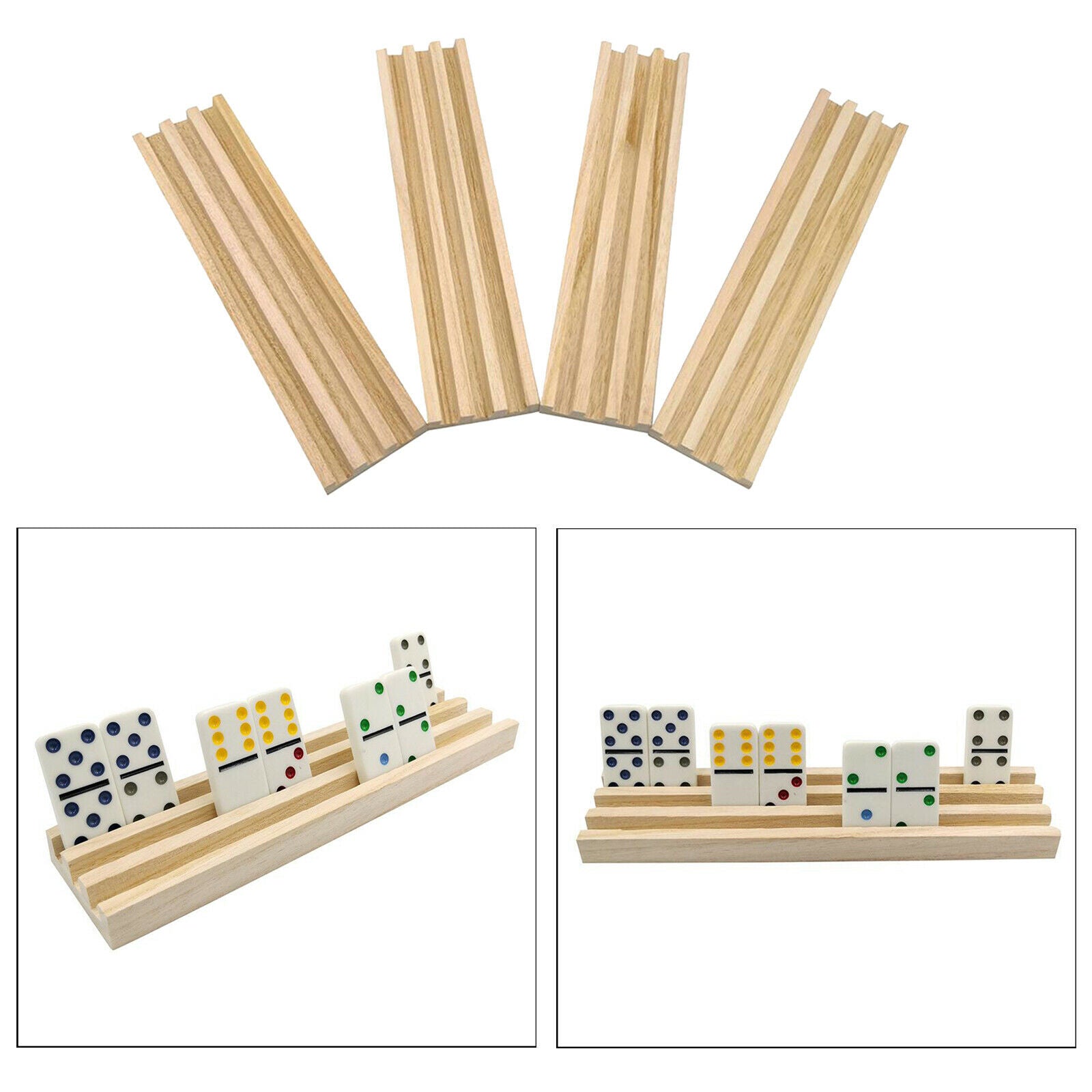 Set of 4 Wooden Domino Tile Trays Holder Stand for Mahjong Chicken Foot