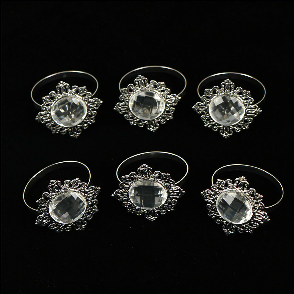 6pcs Napkin Rings Napkin Holder Wedding Banquet Dinner Decor SilverDD