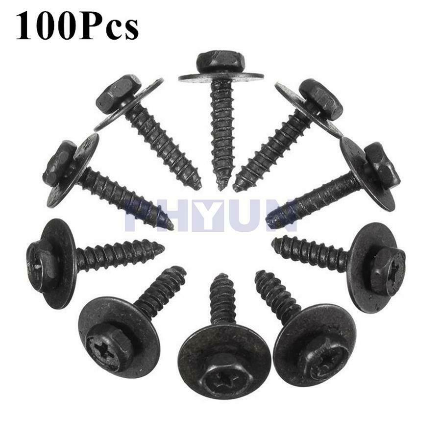 100Pcs Metal Car Screw Body Fender Bumper Retainer Clips 6.8mm Hex Black