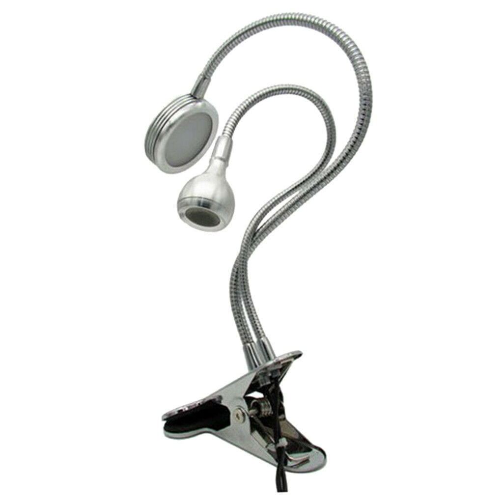 Dual Head Gooseneck Table Lamp LED Clamp Desk Lamp with USB Charging Port  White