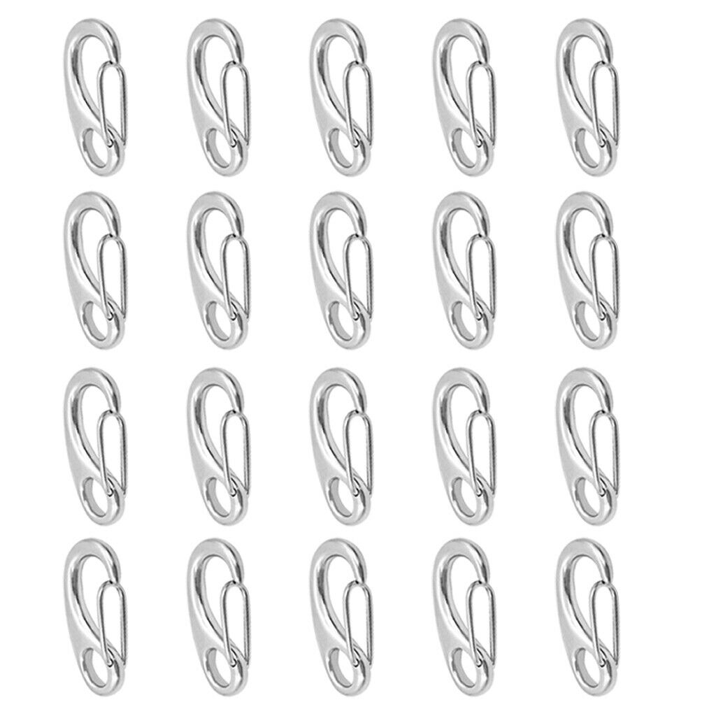 Marine 20pc Stainless Steel Egg Shape Spring Snap Hook Clip Link Quick Carabiner